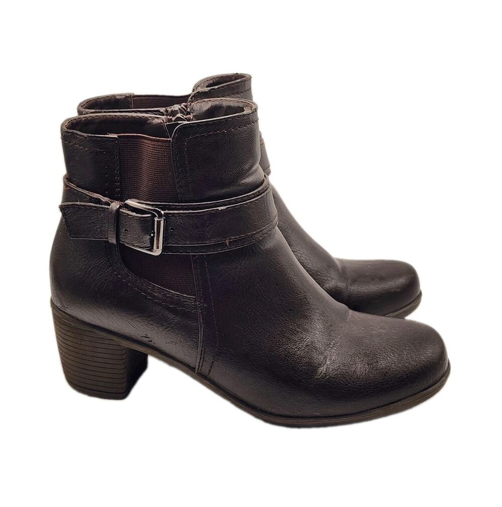 CROFT & BARROW KOHLS WOMENS 7.5 BROWN ZIP HEELED ORTHOLITE BOOTS PREPPY WORK